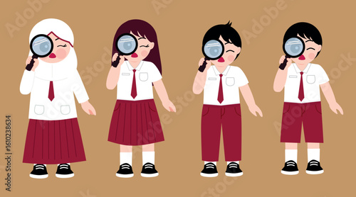 Students Holding Magnifying Glass with Bigger Eyes Look