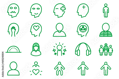 Comprehensive collection of clean modern line art symbols representing various aspects of psychological well being and mental care perfect for digital platforms