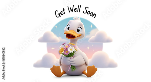 Wallpaper Mural A cheerful cartoon duck holding flowers offers a "Get Well Soon" message. Torontodigital.ca