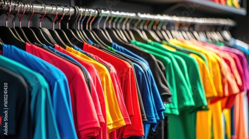Wallpaper Mural A clothing rack full of colorful jerseys hanging in a sports apparel store Torontodigital.ca