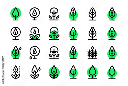 Comprehensive collection of clean modern graphic symbols representing the natural gas industry fuel and energy infrastructure for various applications