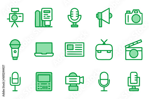 Comprehensive news line graphic elements collection featuring communication and media symbols for digital and print applications