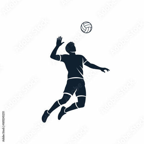 Silhouette of a volleyball player jumping to spike the ball, isolated on a white background.