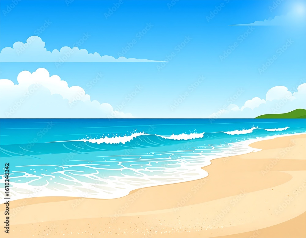 Fototapeta premium Sunny beach scene with ocean waves