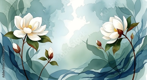 A colorful wild pattern with flowers and leaves