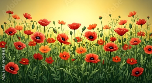 A colorful wild pattern with flowers and leaves 