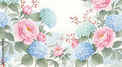 A colorful wild pattern with flowers and leaves 