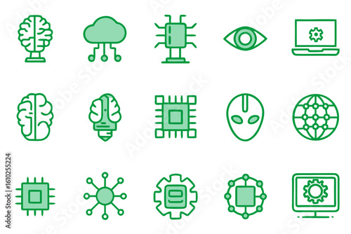 Comprehensive collection of modern quantum computing themed line art graphics for digital projects and presentations