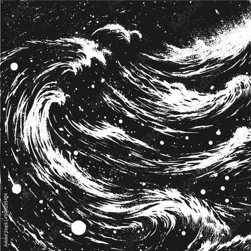 AI Generated Black and White Abstract Ocean Wave Vector Illustration