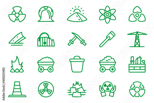 Comprehensive collection of clean line art symbols representing environmental hazards and safety precautions with clear visual cues for public awareness campaigns and educational materials