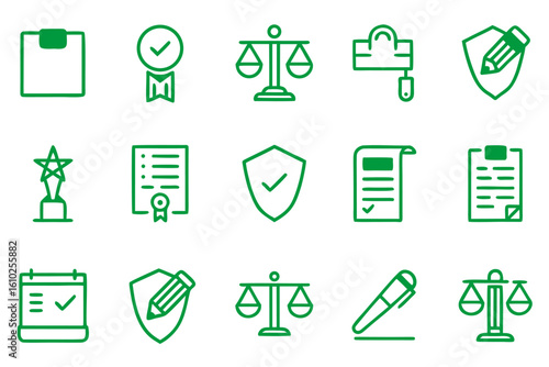 A comprehensive collection of regulatory symbols and guidelines presented as clean line art for clear communication and official documentation purposes