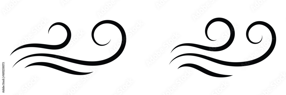 Fototapeta premium A dynamic icon of thin swirling lines denoting fast air flow. Stylized curved lines showing the graceful motion of air currents. Elegant curls forming a symbolic representation of moving wind.