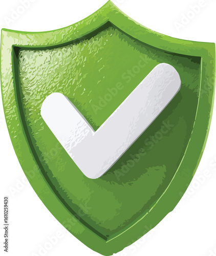 Green shield with white check mark vector safety security protection icon vector illustration	


