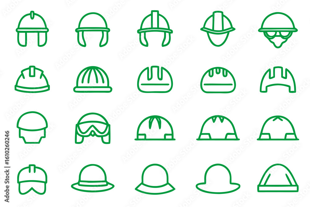 Fototapeta premium Clean line art safety helmet graphic design element for construction and industrial safety applications featuring a simple headwear symbol