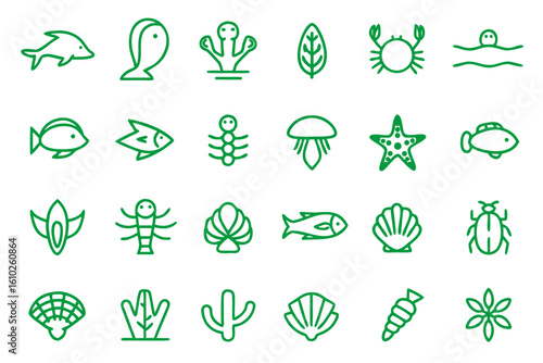 Collection of marine life and ocean creature graphics featuring aquatic animals perfect for creative projects and visual storytelling
