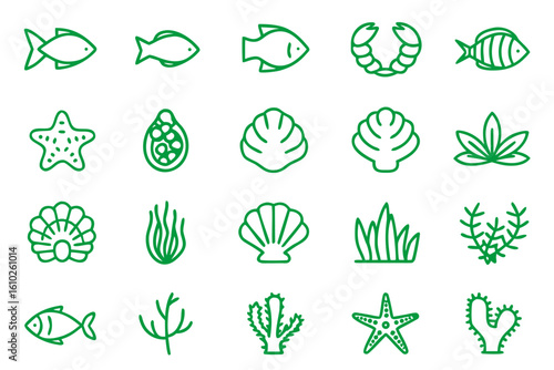 Comprehensive marine life and ocean dweller graphics collection featuring diverse aquatic creatures and underwater scenes for visual projects