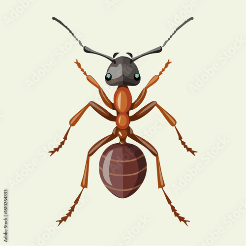 Illustration of an Ant with Detailed Features and Realistic Proportions on a Neutral Background