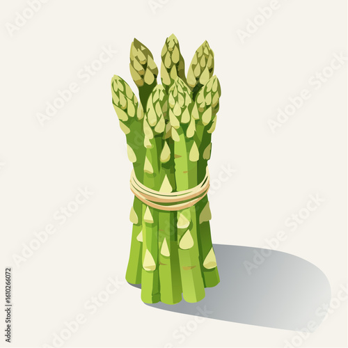 Artistic rendering of fresh asparagus spears bundled together with natural twine
