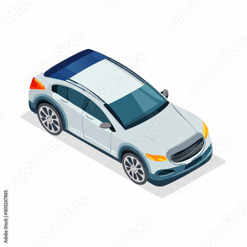 Isometric depiction of a modern luxury car with sleek design and sophisticated appearance