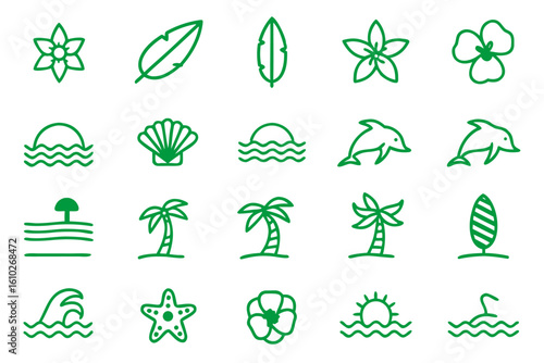 Hand drawn summer surf and tropical vacation elements collection for beach getaways and coastal designs