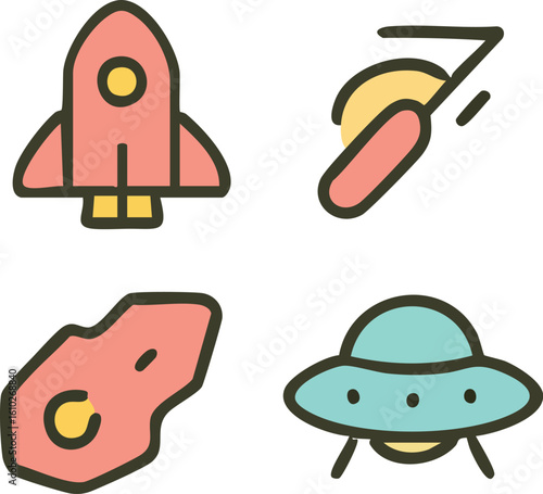 Space Exploration and Cosmic Objects Icons.