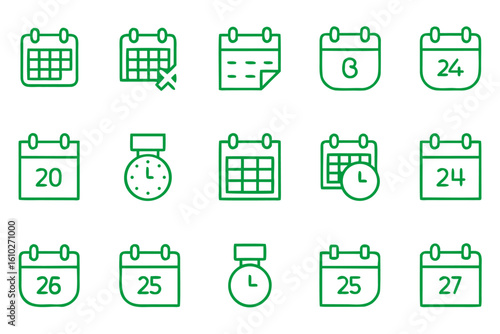 Clean line graphics for scheduling and chronology featuring time and date elements