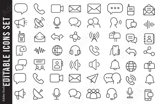 Editable Outline Icon Set for Communication and Media
