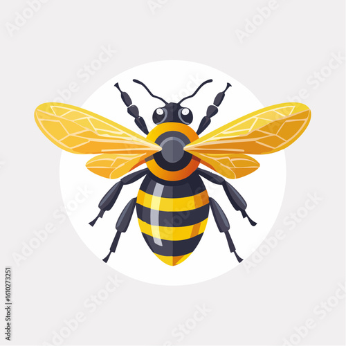 Detailed Illustration of a Honeybee with Striking Yellow and Black Markings Against a White Backdrop