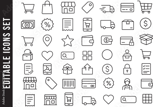 Editable Outline Icon Set for E-commerce and Online Shopping