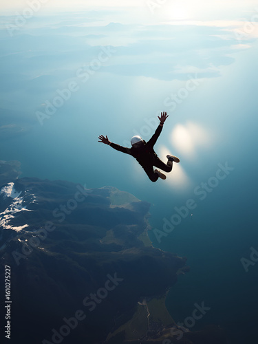 Wallpaper Mural Skydiver flying over water during sunset with mountains Torontodigital.ca