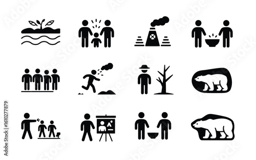 Environmental and social issues illustrated in icon set