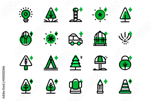Collection of cautionary symbols featuring alert lines and hazard markings in vibrant yellow and black for safety communication