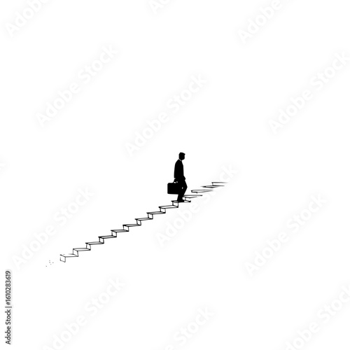 Wallpaper Mural Silhouette of a businessman with briefcase climbing a staircase against a stark white minimalist background design Torontodigital.ca