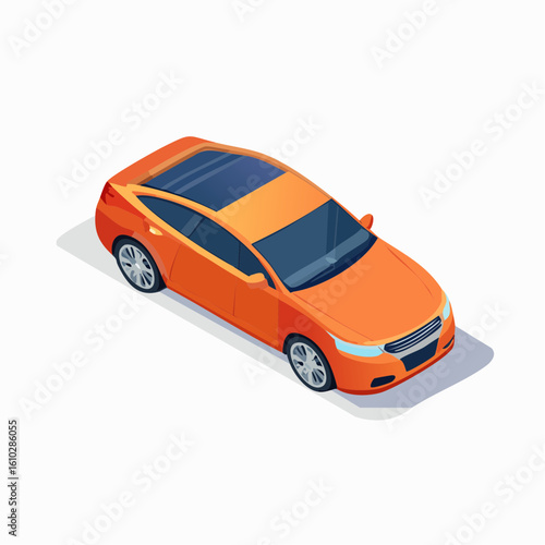 Isometric orange car illustration showcasing clean design and contemporary vehicle styling