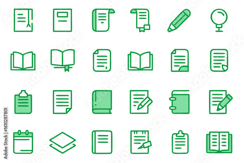 Comprehensive collection of creative writing and communication symbols for digital and print projects