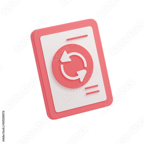 3d rendering of a document with a refresh or sync icon isolated on transparent background
