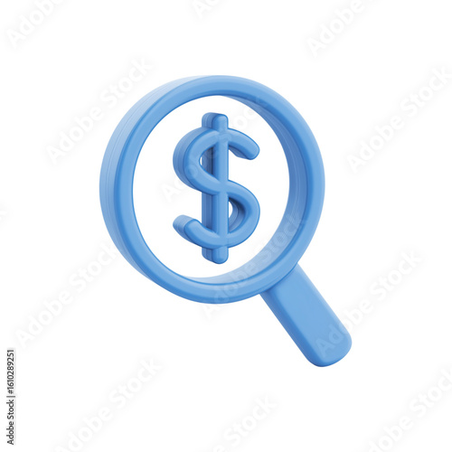 Magnifying glass with dollar sign isolated on transparent background