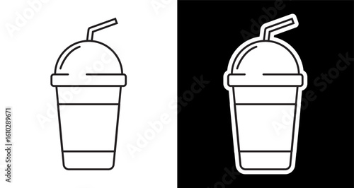 Cold drink with straw editable line icon