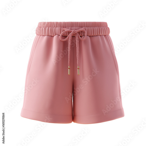 Pink sweat shorts with drawstring waist isolated on transparent background