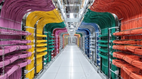 Colorful cable network hallway