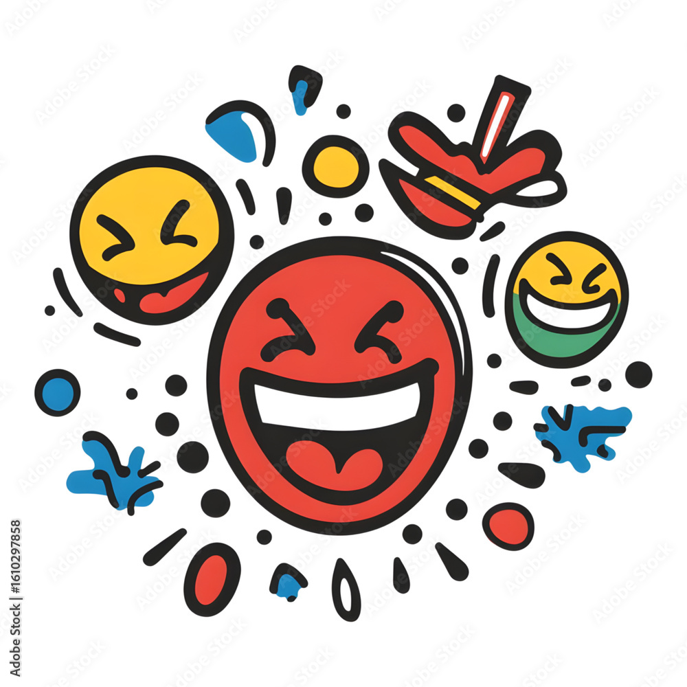 Obraz premium Exciting emotions playful faces creative illustrations vibrant design digital art