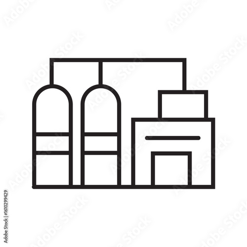 Outline icon of a hydrogen storage facility with editable stroke, showing large-scale energy containment system.