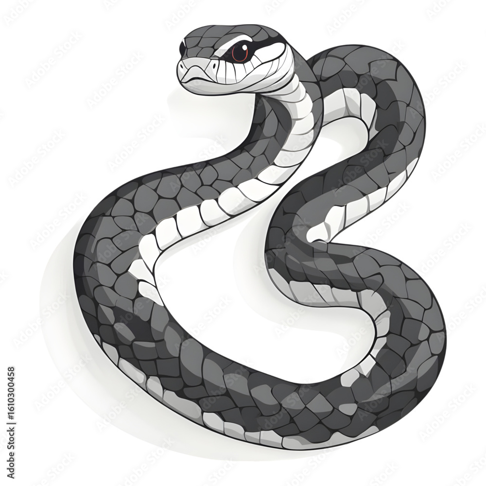 Fototapeta premium Dynamic black and white snake illustration wildlife art creative environment unique view