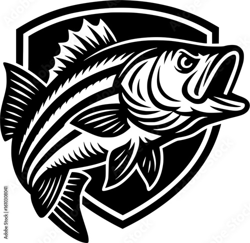 Striper Fishing Logo – Black and White Vector Design of a Striped Bass for Charter Brands and Merch
