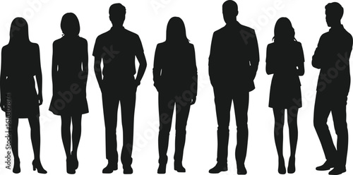 Business people silhouette, group of professionals standing, team concept, corporate figures, black vector illustration, isolated on white background