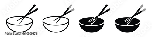 Chopsticks Vector Collection – Silhouettes and Icons with Bowls in Various Orientations on White Background.