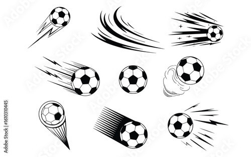 Soccer Balls in Motion – Dynamic Sports Illustration with Speed Effects and Action Trails