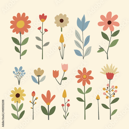 Wallpaper Mural Collection of colorful, stylized flower illustrations in a pastel color palette. Torontodigital.ca