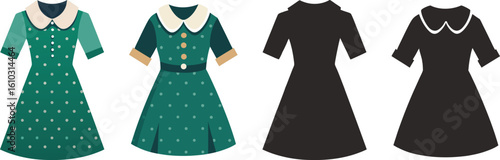 Dresses with Peter Pan Collars and Polka Dots Illustration for Fashion and Design Projects