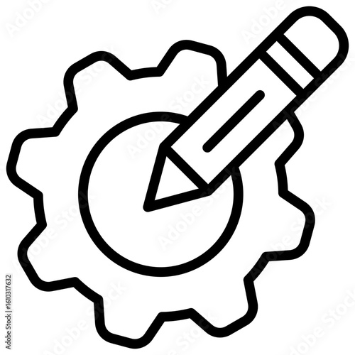 Customize Settings Outline Icon Vector Design - Gear with pencil inside, symbolizing customization, setting adjustments, or editing system